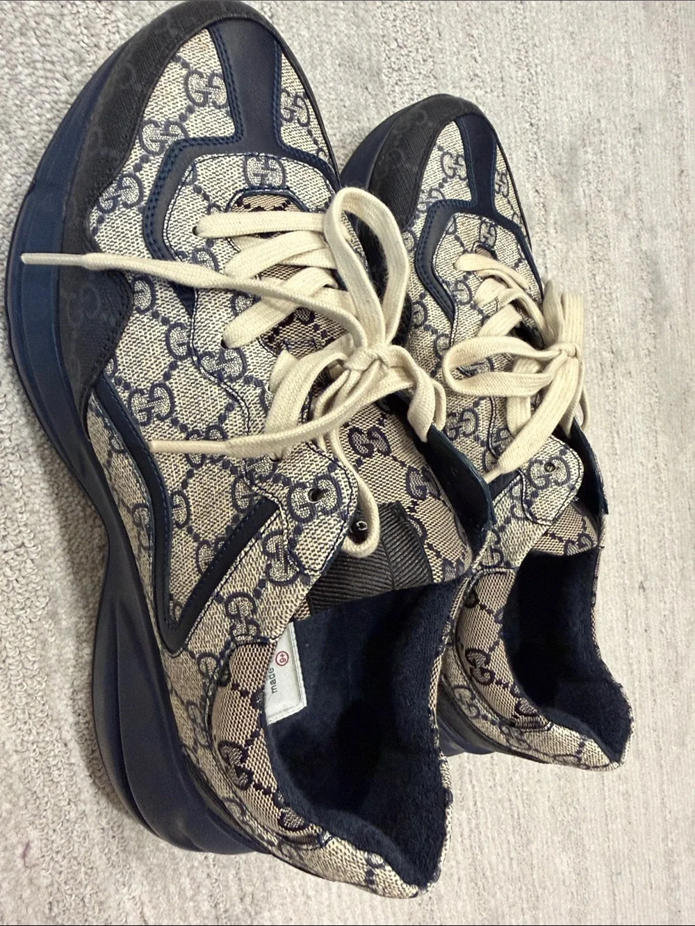 Gucci Beige & Navy GG Monogram Chunky Lace-Up Sneakers